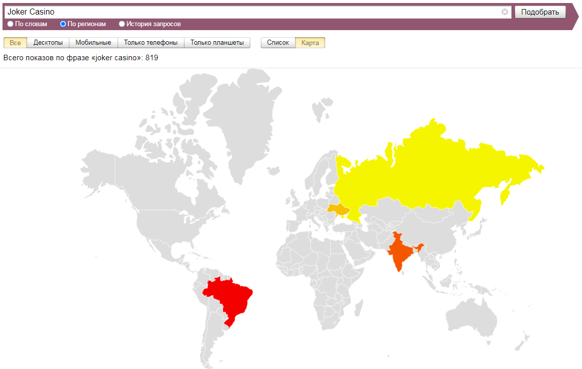 Joker Casino geografiya