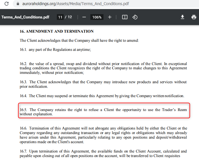 Aurora Holdings limited dokumenty